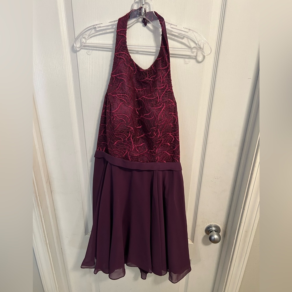 Abby Parks wine colored lace and chiffon halter dress EUC size 10